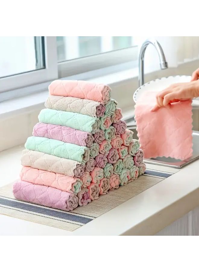 5pcs Microfiber Dish Cloths Double Sided Multi Purpose Kitchen Cleaning Towels Random Color - Image 1